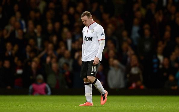 Wayne Rooney walks off the pitch after being substituted during the Barclays Premier League match between West Ham United and Manchester United at the Boleyn Ground on April 17, 2013 in London, England. (Getty Images)